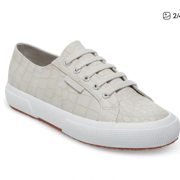Superga Shoes - Superga Cream Taupe Crocodile-Embossed Low-Top minimalist Sneakers